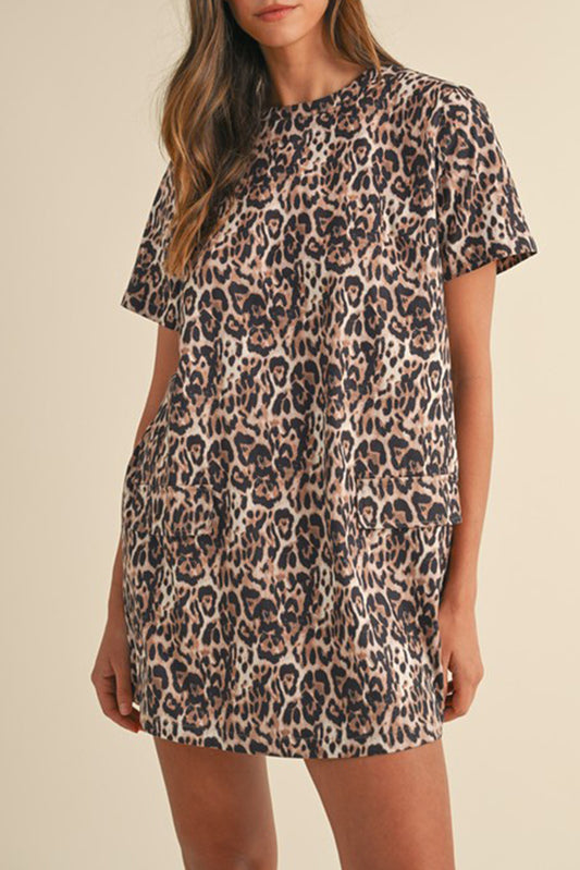 Leopard Crewneck T-Shirt Dress