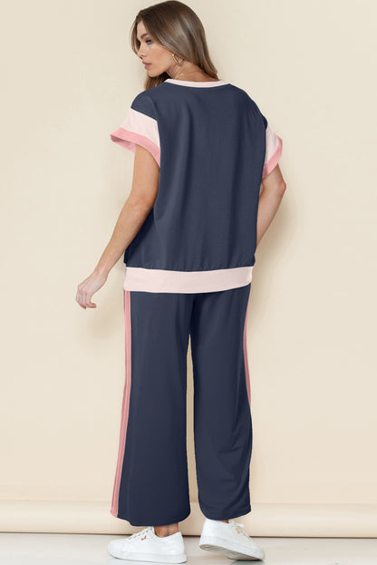 Colorblock Cap Sleeve Tee and Pants Set