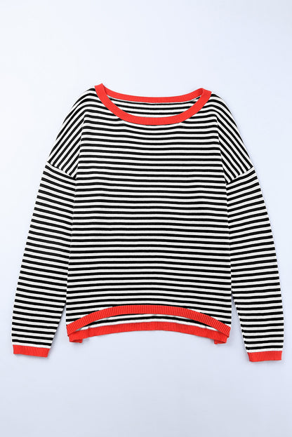 Stripe Contrast Drop Shoulder Sweater