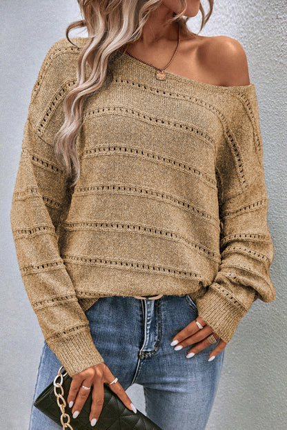 Pointelle Knit Boatneck Sweater