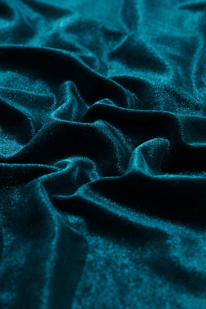 Velvet Lantern Sleeve Beaded V-Neck Blouse