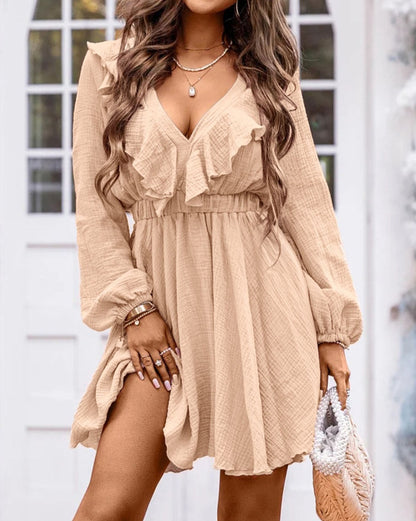 Gauze Ruffle Long Sleeve Dress