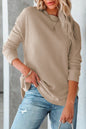 Waffle Ribbed Trim Crewneck Top