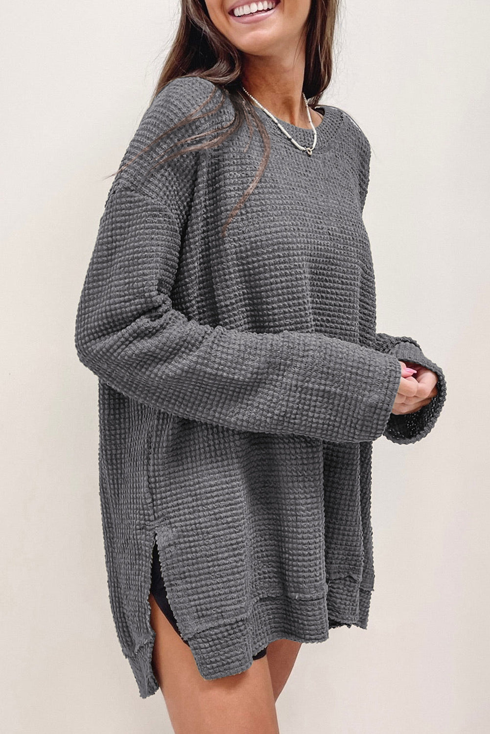 Waffle Oversized Long Sleeve Top