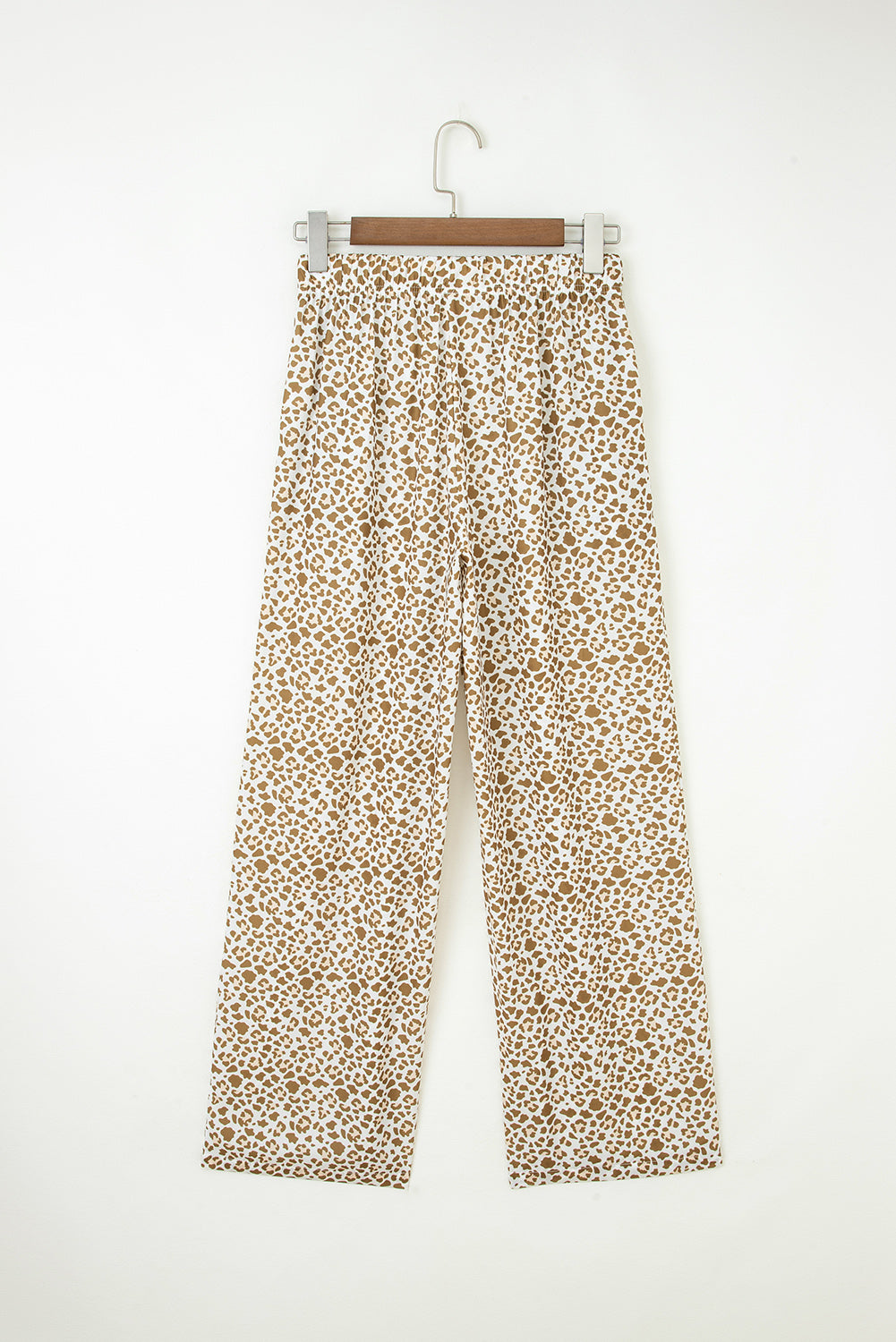Leopard Drawstring Elastic Waist Straight Leg Pants