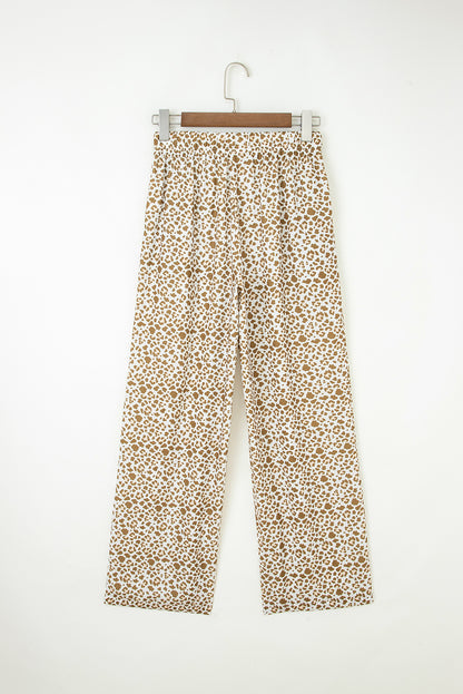 Leopard Drawstring Elastic Waist Straight Leg Pants