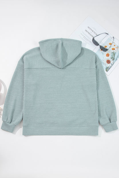 Solid Ribbed Drop Shoulder Hoodie