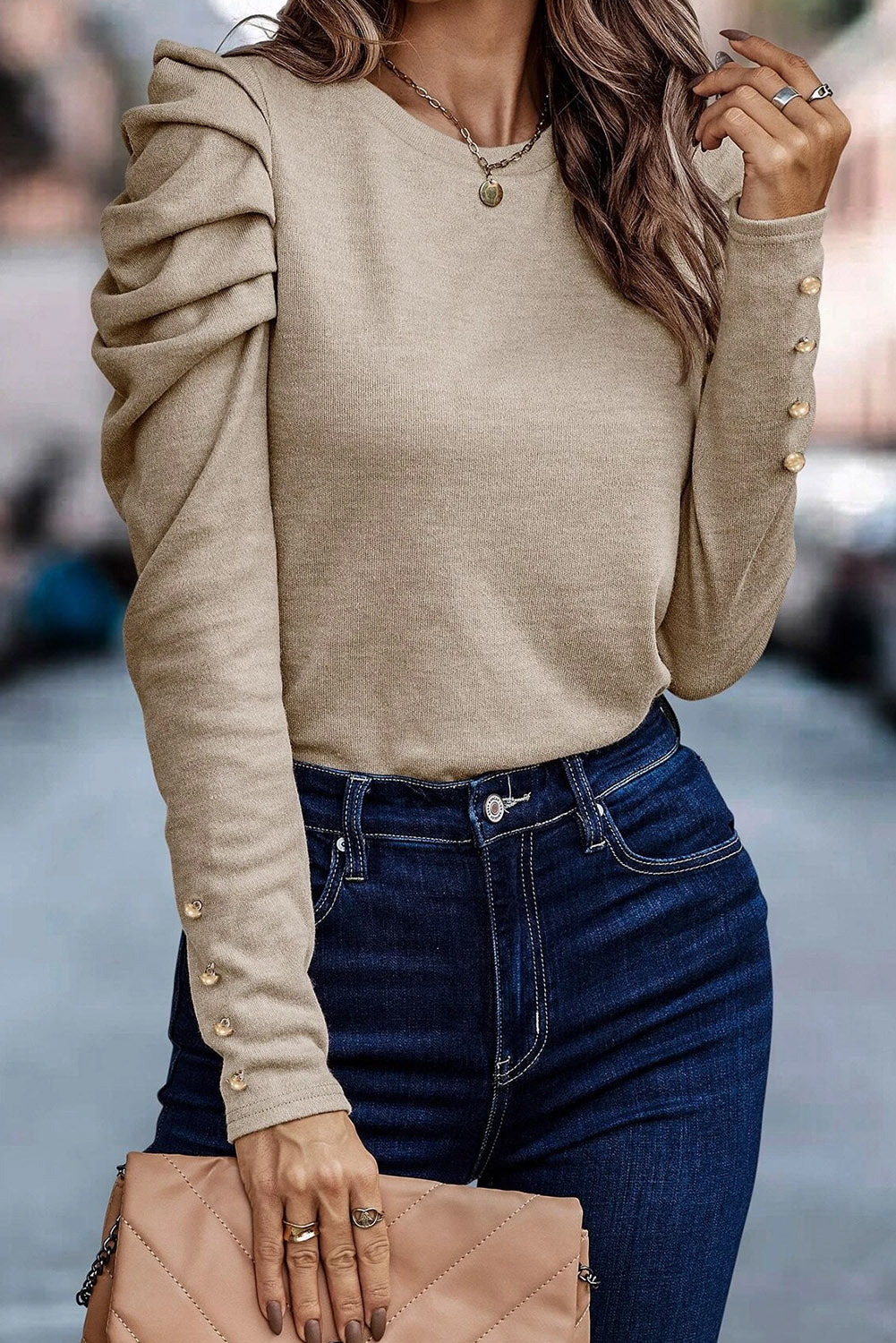 Buttoned Puff Long Sleeve Top