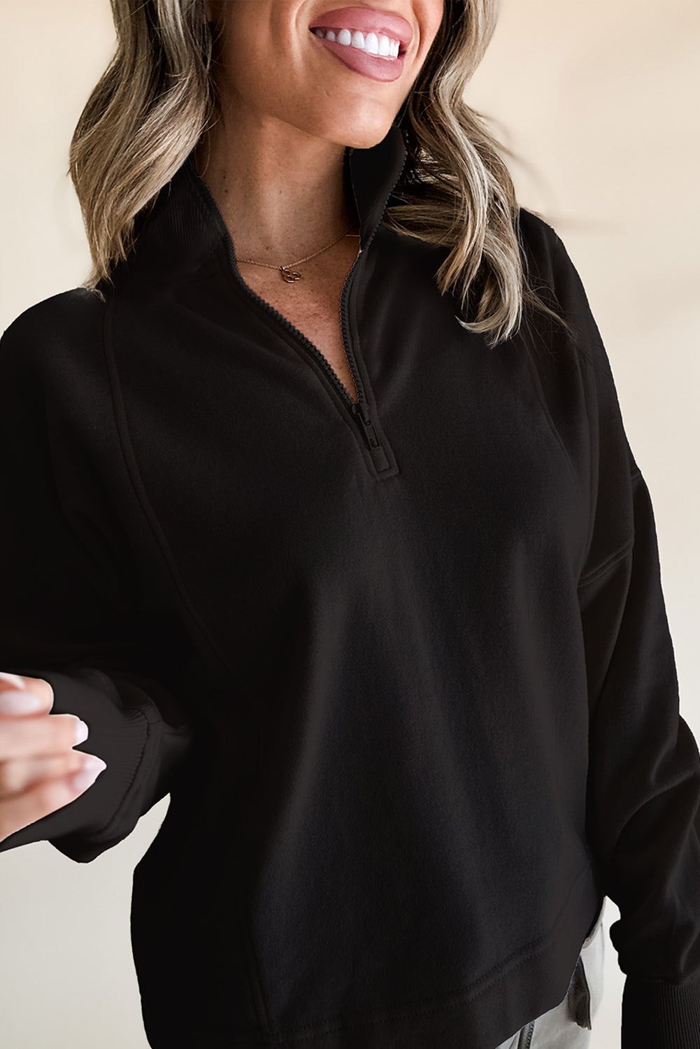 Quarter Zipped Neck Pullover Sweatshirt