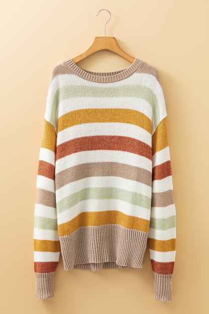 Stripe Colorblock Drop Shoulder Crewneck Sweater