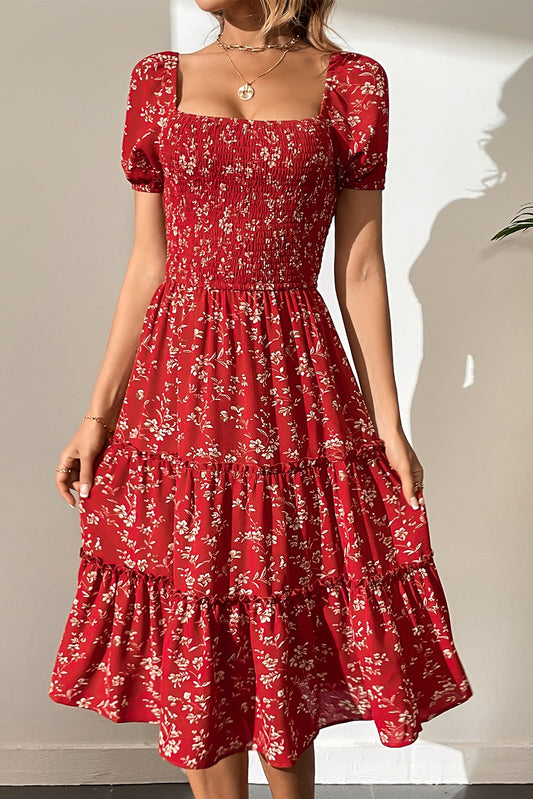 Floral Smocked Tiered Midi Dress