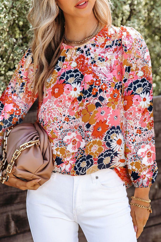 Colorful Floral Long Sleeve Blouse