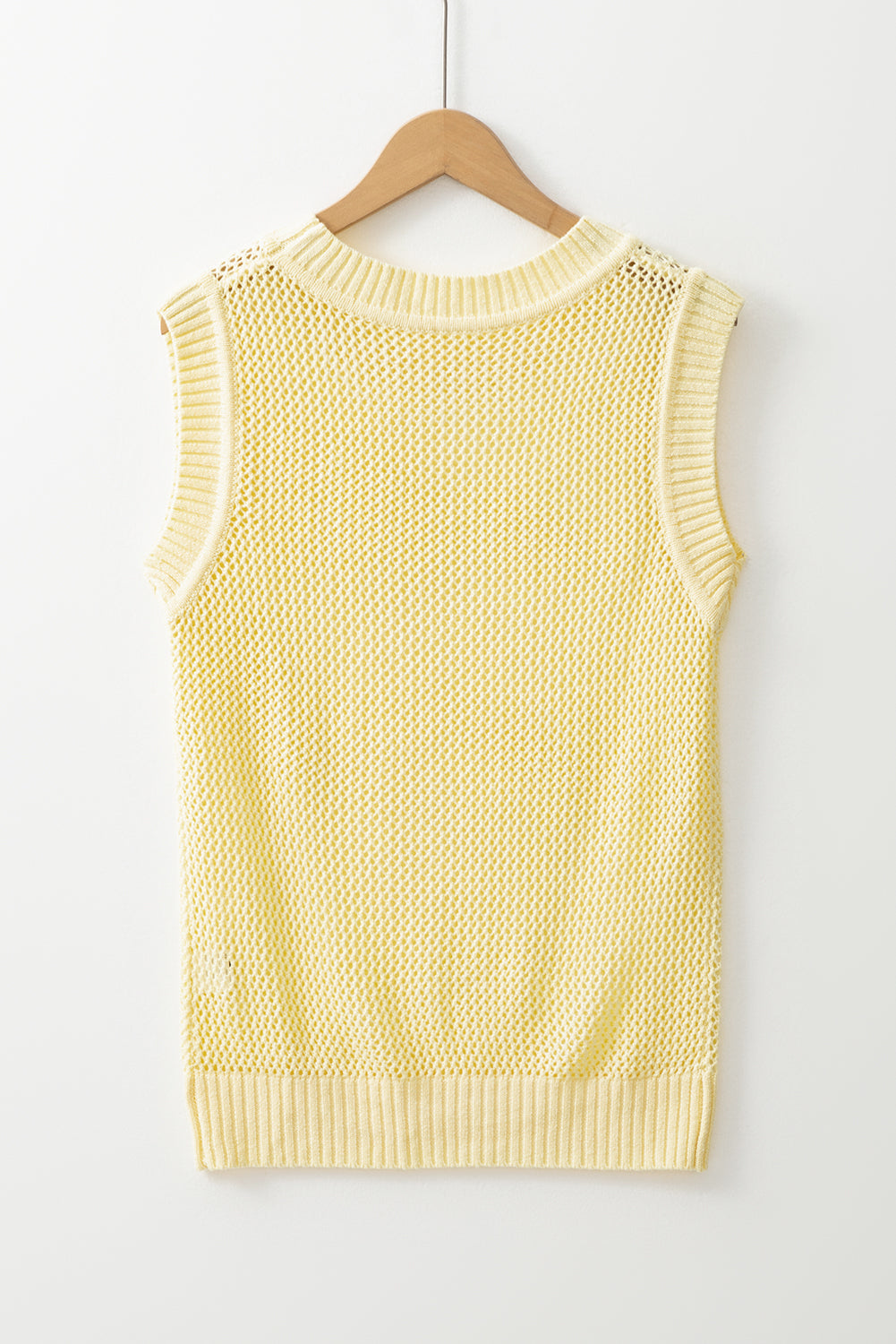 Solid Hollowed Knit Sleeveless Sweater Top