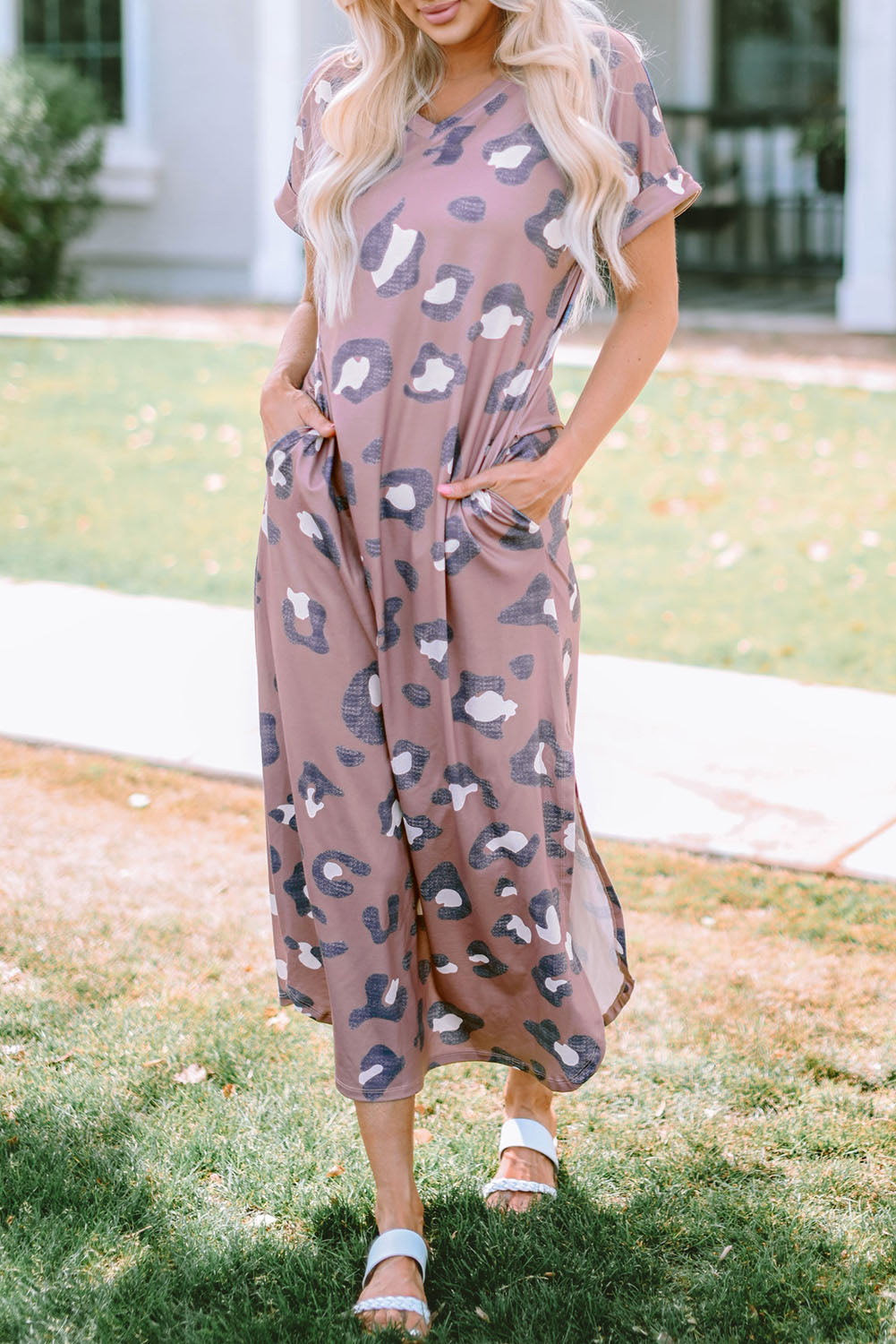 Leopard V-Neck T-Shirt Maxi Dress