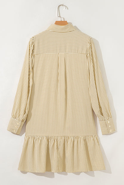 Stripe Collared Cuff Long Sleeve Mini Dress
