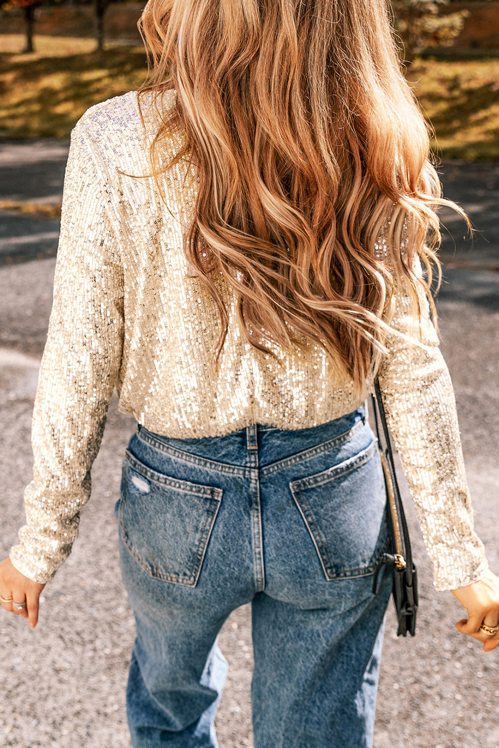 Sequin Long Sleeve V-Neck Bodysuit