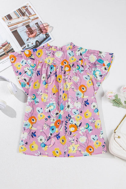 Floral Flutter Sleeve V-Neck Top