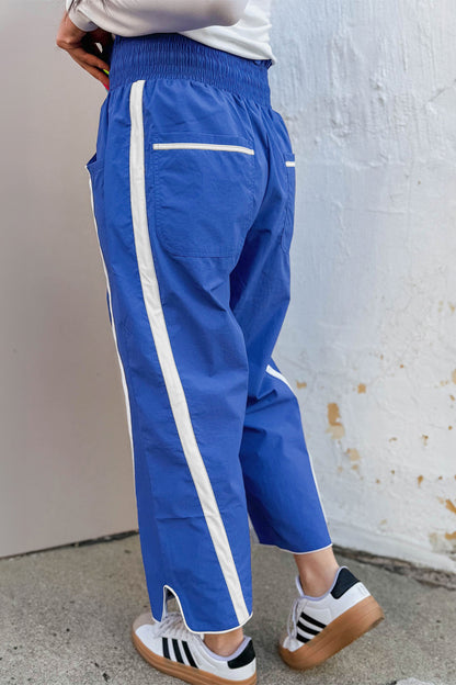 Stripe Smocked Waist Drawstring Cropped Pants