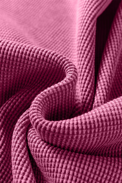 Waffle Knit Patchwork Long Sleeve Top