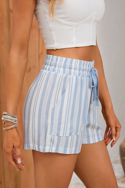 Stripe High Waist Pocketed Shorts