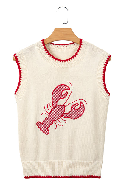 Gingham Plaid Crawfish Sleeveless Sweater Top