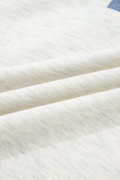 Denim Patchwork Polo Collar Long Sleeve Top