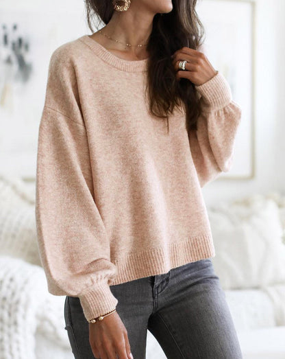 Ribbed Trim Balloon Sleeve Sweater