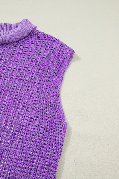 Solid Mock Neck Short Sleeve Knit Sweater