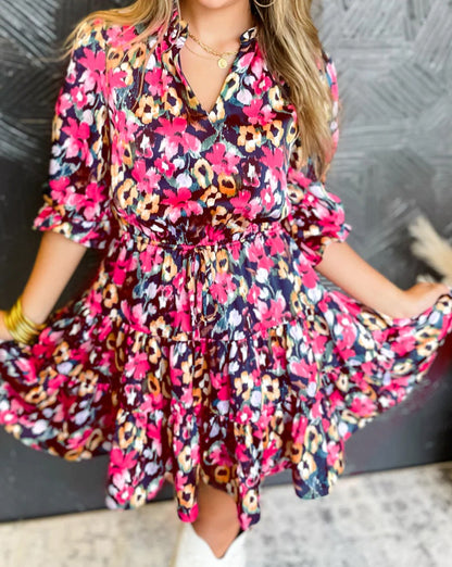 Floral Ruffle 3/4 Sleeve Dress