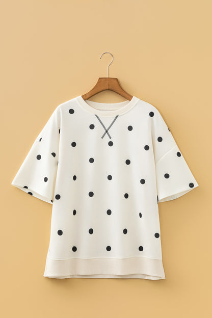 Polka Dot Crossed Seam Detail Oversize Tee