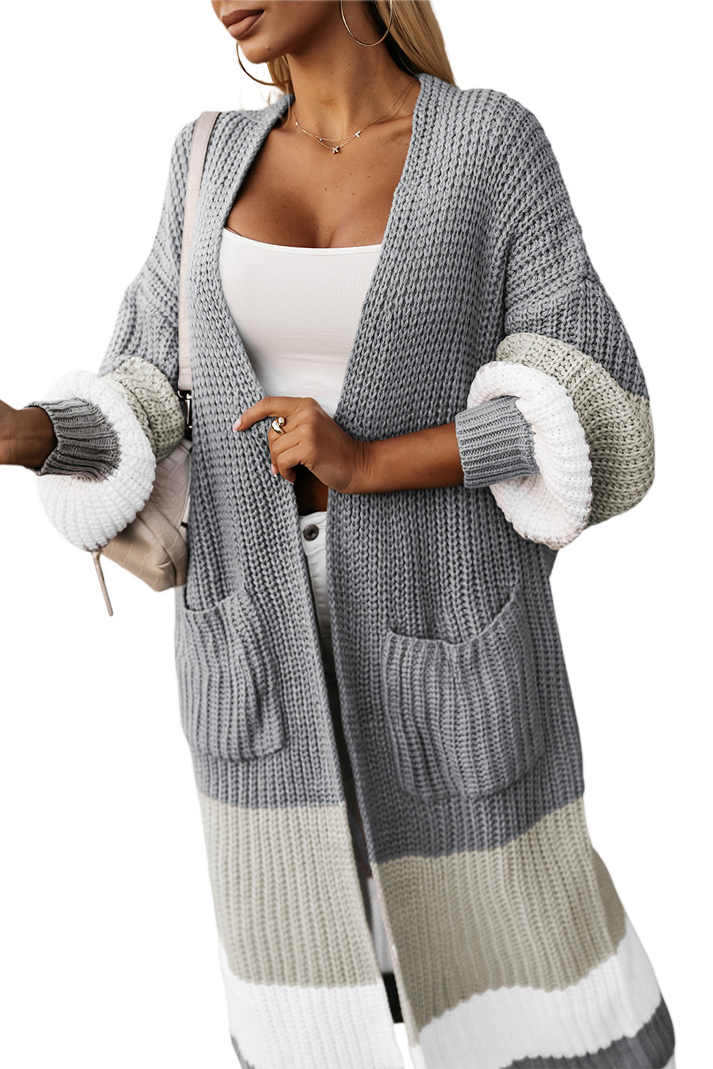 Colorblock Open Front Duster Cardigan