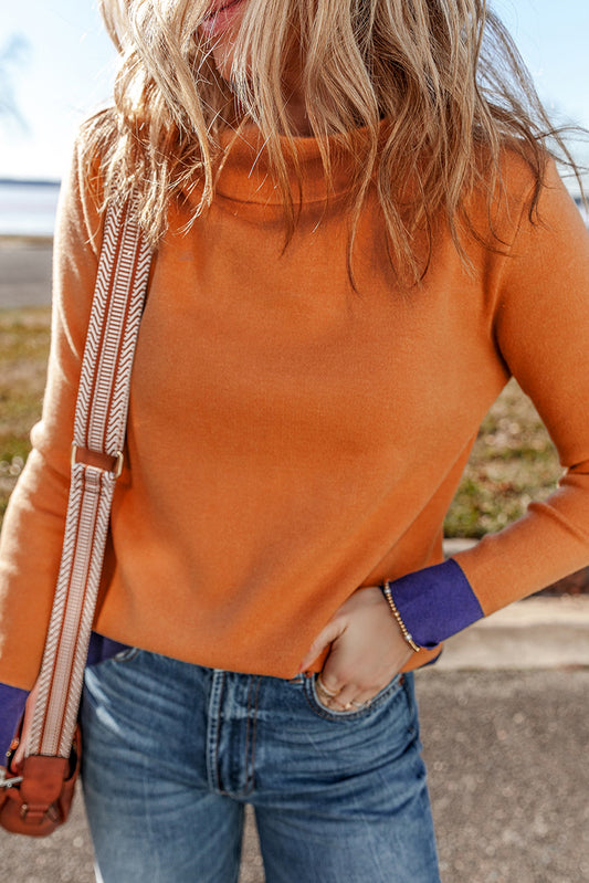 Contrast Trim Mock Neck Sweater