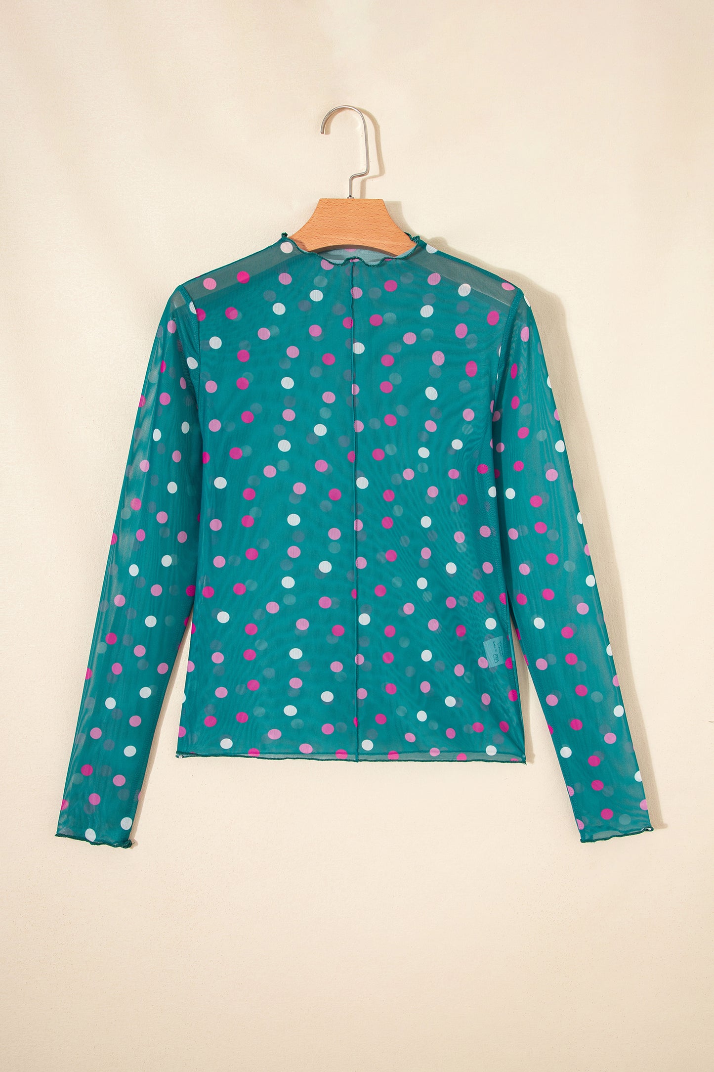 Polka Dot Mesh Bodycon Mock Neck Top
