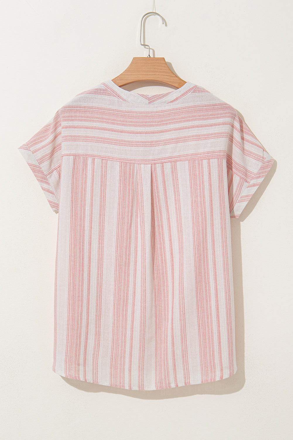 Stripe Half Buttoned Short Sleeve Blouse