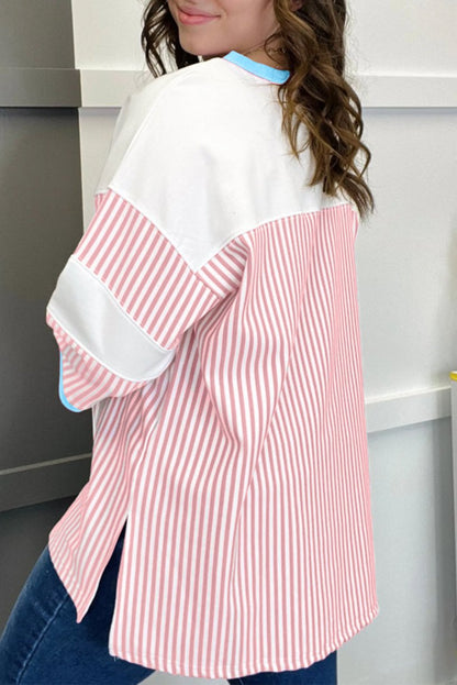 Stripe 3/4 Sleeve T-Shirt Plus Size