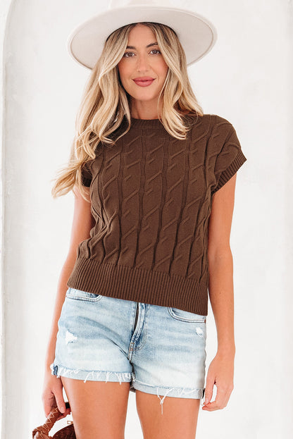 Cable Knit Textured Crew Neck Sweater Top
