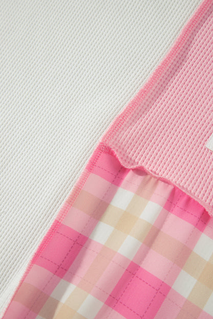 Plus Size Plaid Stripe Patchwork Long Sleeve Blouse