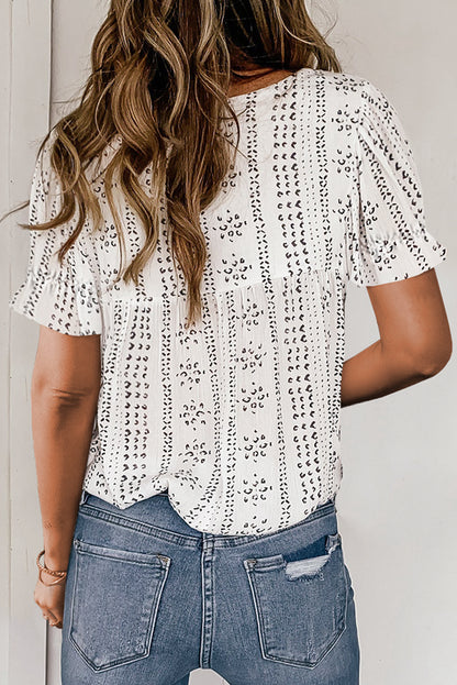 Floral Embroidered Short Sleeve Blouse