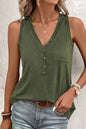 Half Buttoned V-Neck Tank Top