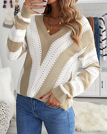 Colorblock Chevron Stripe V-Neck Sweater