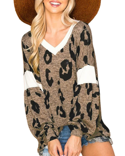 Leopard Colorblock Puff Sleeve Top