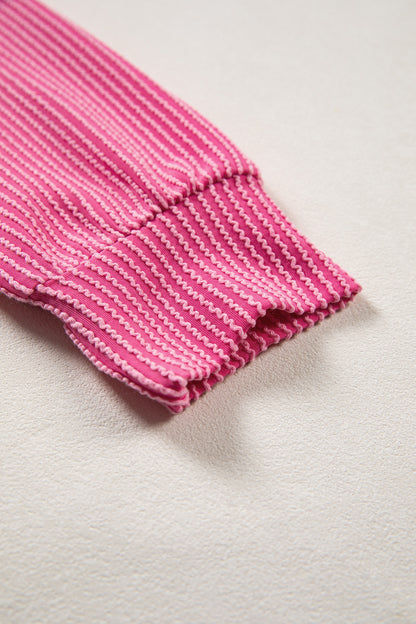 Stripe V-Neck Corded Knit Long Sleeve Top