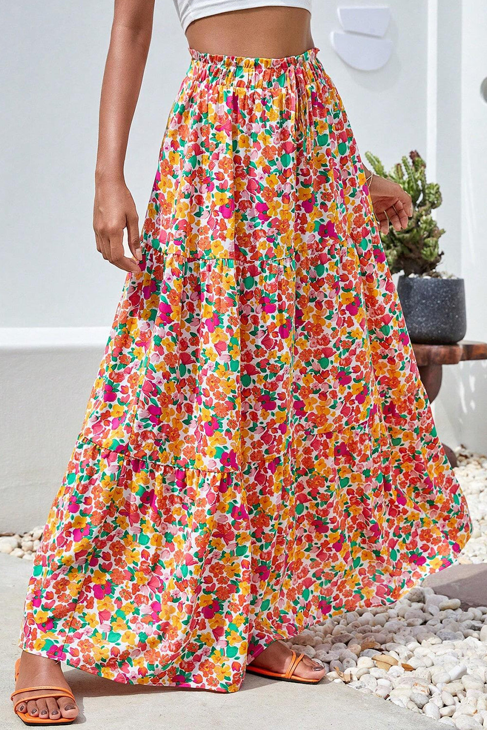 Floral Ruffle Tiered Maxi Skirt