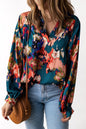 Abstract Floral Puff Sleeve Blouse