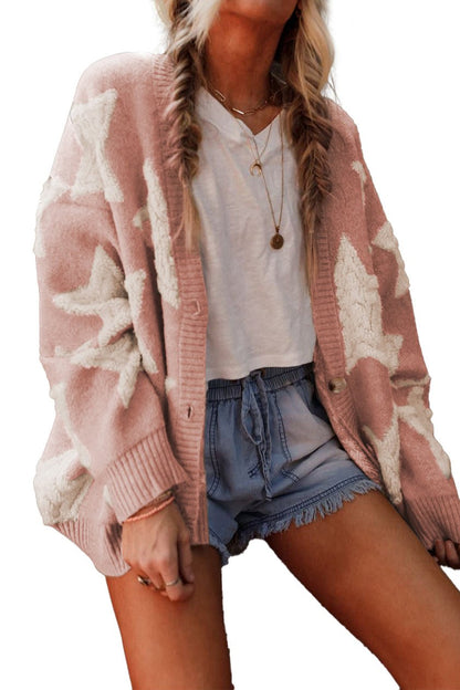 Star Sherpa Texture Sweater Cardigan