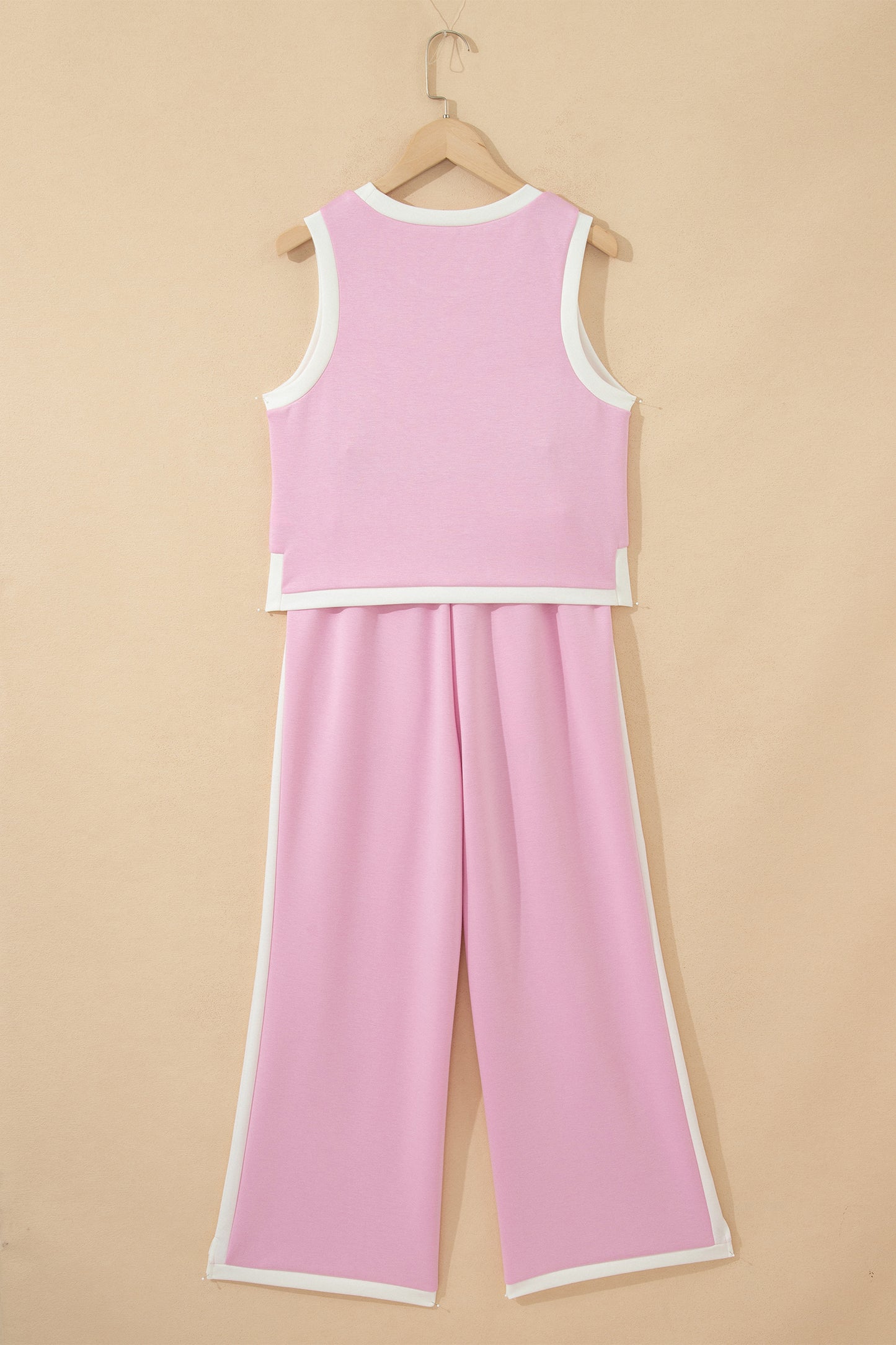 Colorblock Cropped Tank & Elastic Waist Pants Set