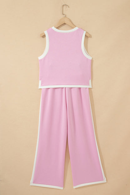Colorblock Cropped Tank & Elastic Waist Pants Set
