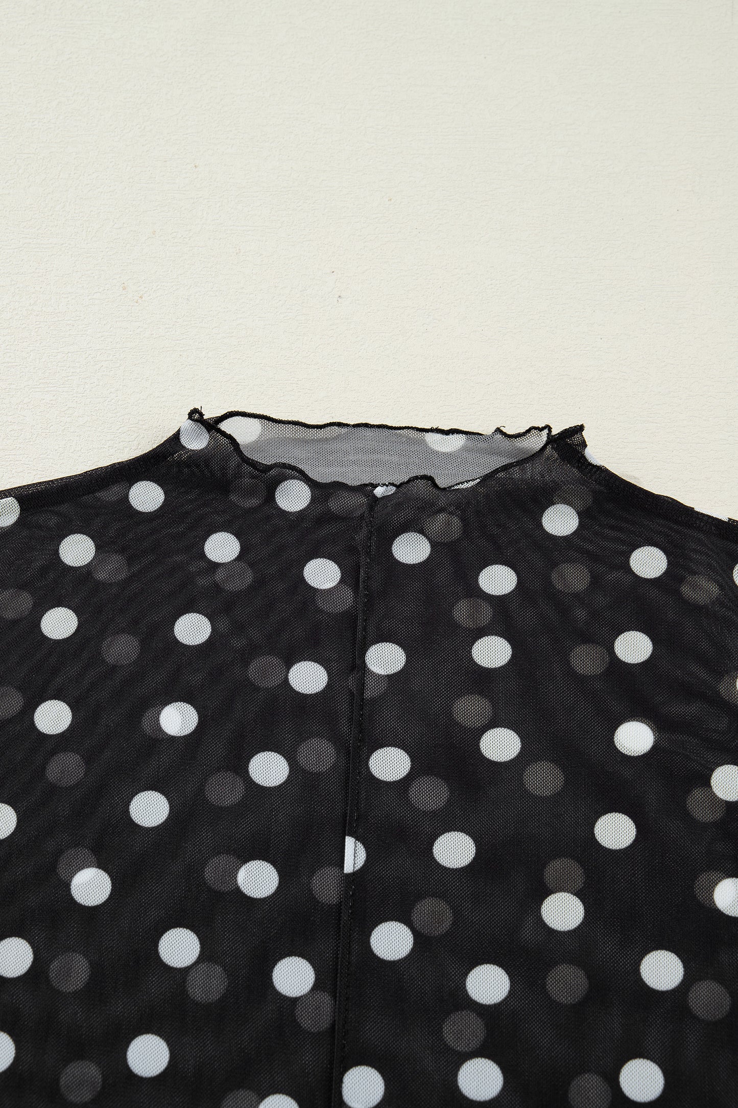 Polka Dot Mesh Mock Neck Long Sleeve Top