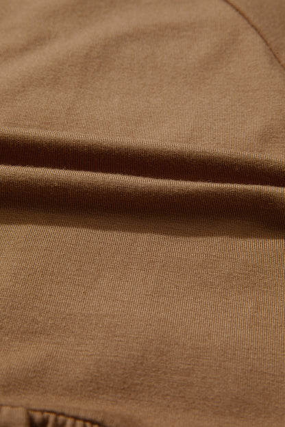 Solid Smocked Split V-Neck Buttoned Blouse