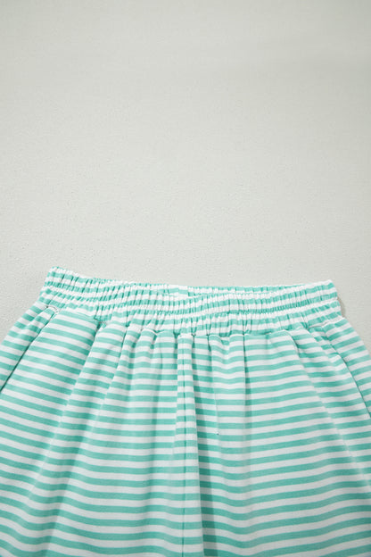 Stripe Oversized Mock Neck Sweatshirt & Shorts Set